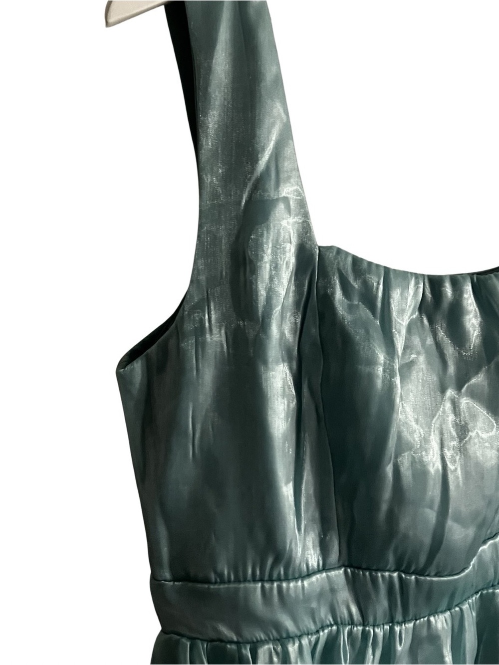 Lulus Thriving Darling Tiered Mini Dress Mermaidcore‎ Sleeveless Shiny Teal L - Picture 5 of 9